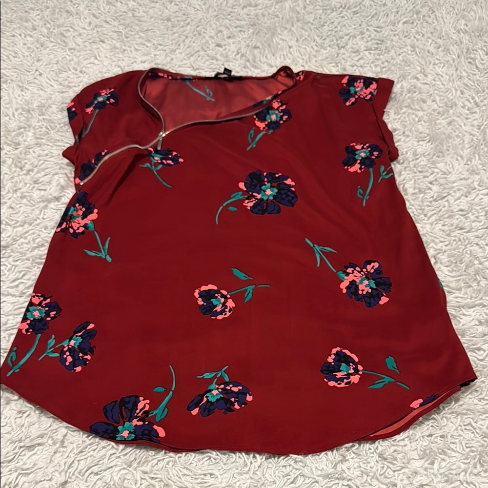 Floral Zipper Neckline Women's Blouse